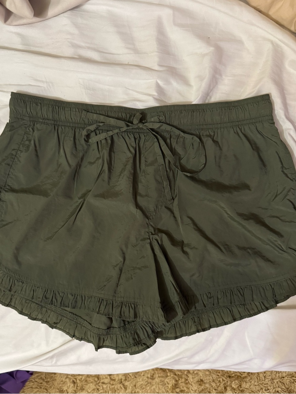 American Eagle Outfitters Olive Green High-Waist Ruffle Shorts